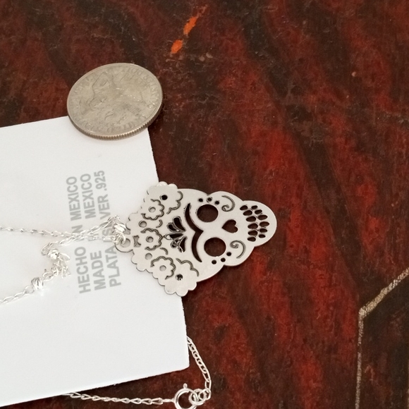 Sterling silver Halloween!!!  Sugar skull Day of dead skull necklace - Picture 7 of 11